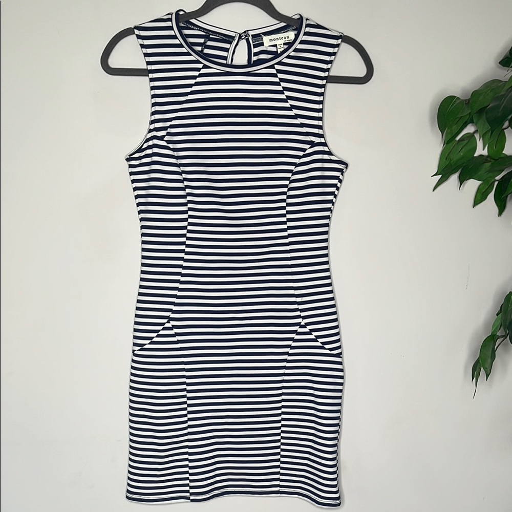 Monteau Navy and White Striped Mini Dress